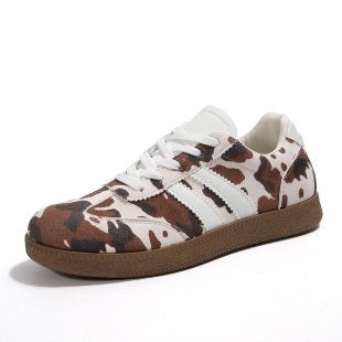 Damen Retro-Lowtop-Sneaker mit Kuhflecken-Print und gepolsterter Komfortsohle Drune