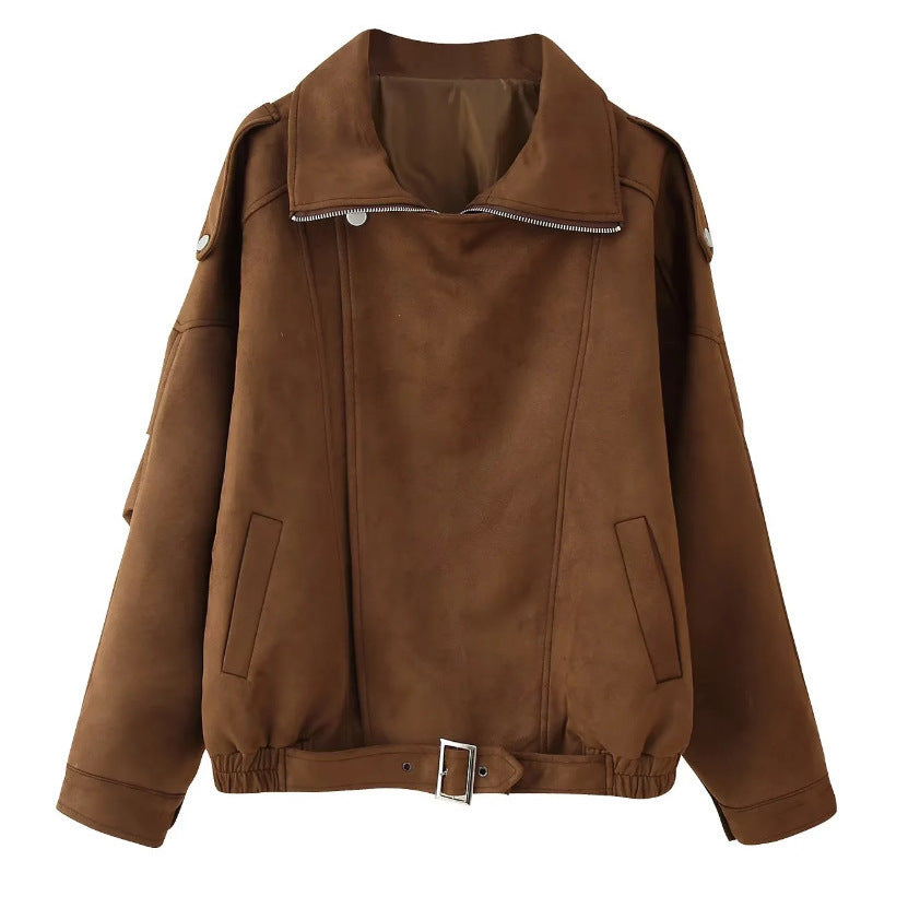 Damen weiche Wildlederjacke mit lässigem Schnitt und praktischen Taschen Drune