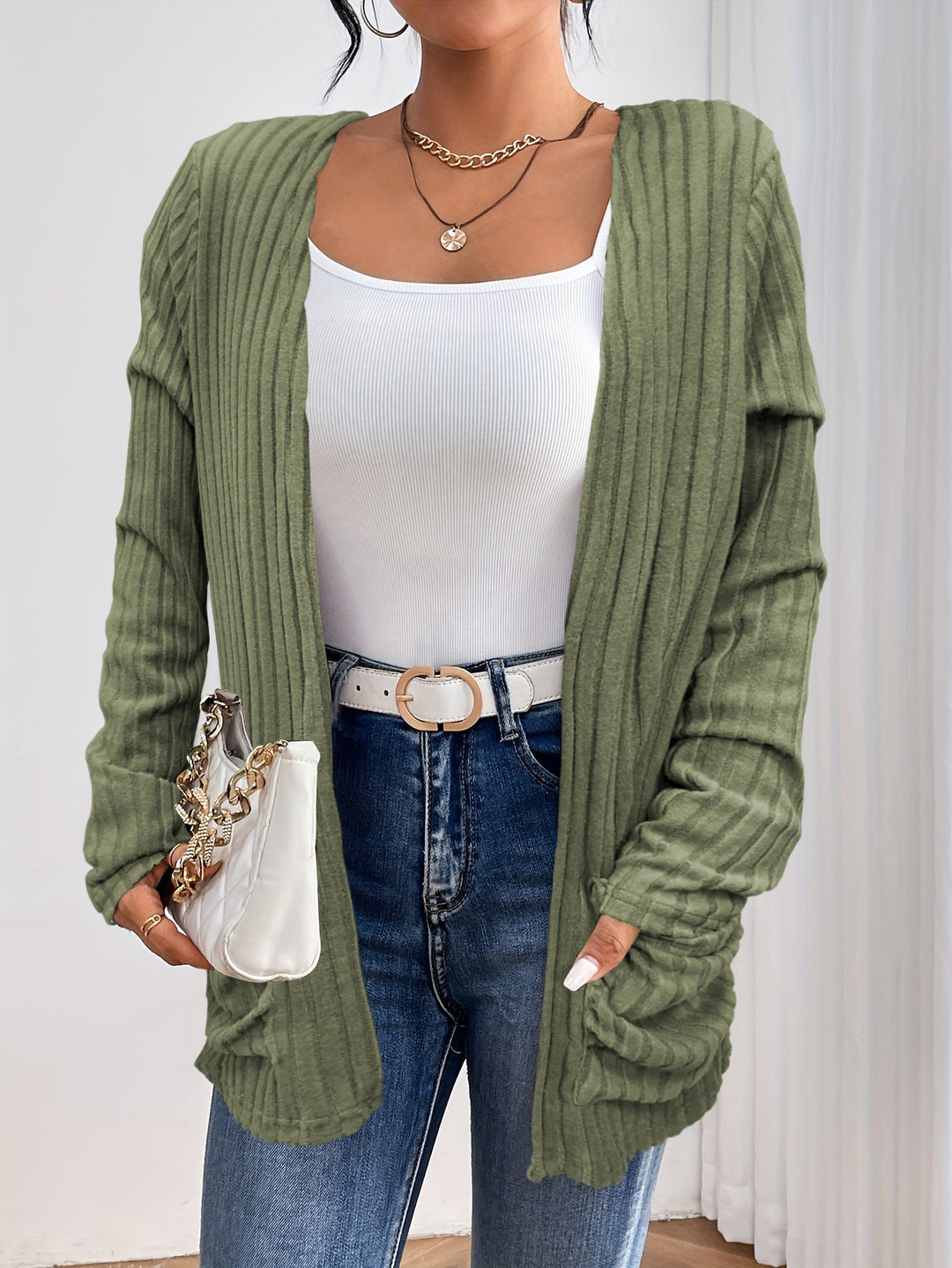 Damen Strickjacke im lässigen Oversized-Stil mit offener Front Drune