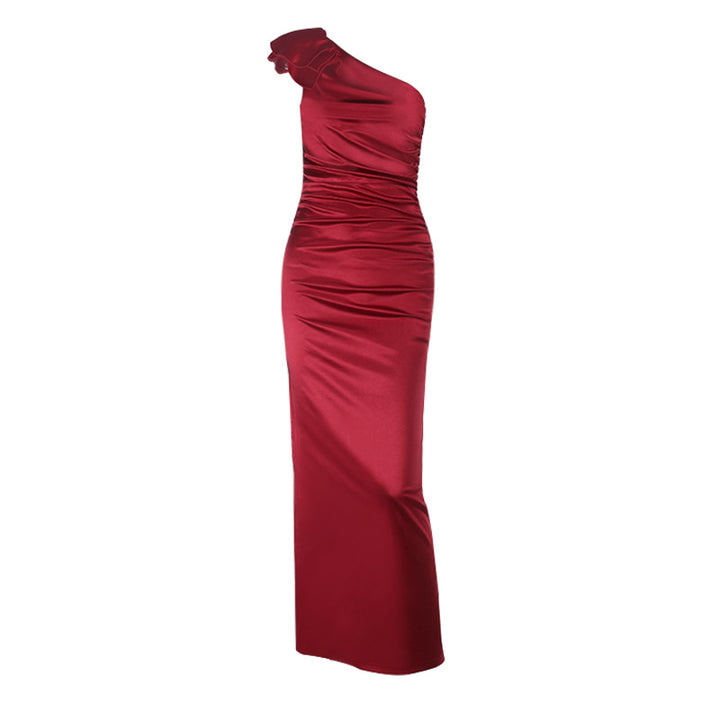 Damen Elegantes One-Shoulder Kleid mit Drapierungen Drune
