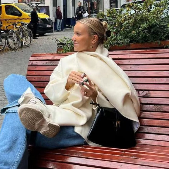 Damen elegante Oversized Jacke mit voluminösem Kragen Drune