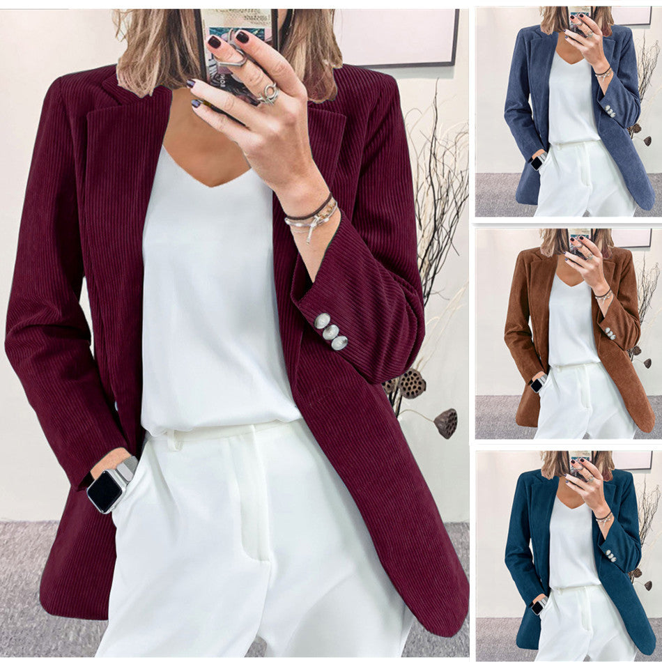 Damen Eleganter Blazer mit vertikalem Streifenmuster und schmaler Silhouette Drune