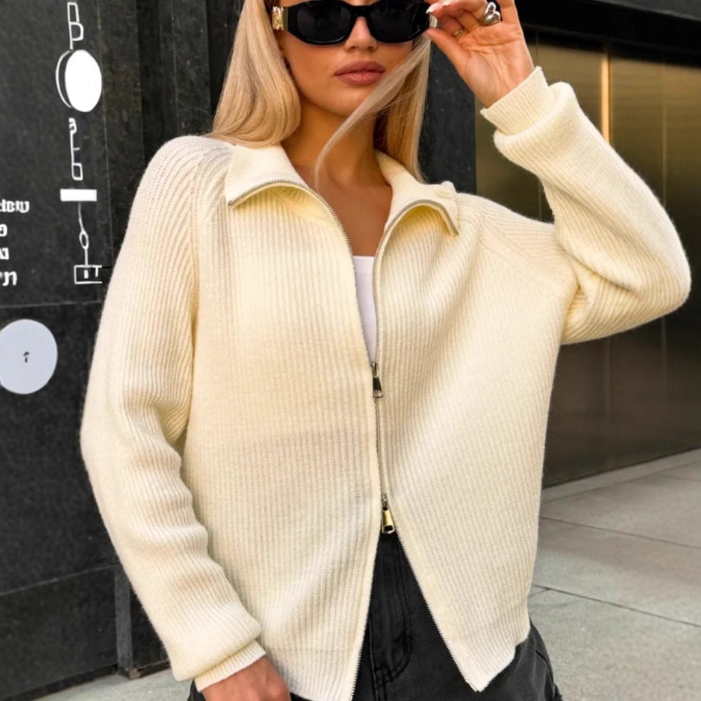 Damen Moderner Strickjacke mit hochwertigem Reißverschluss Drune