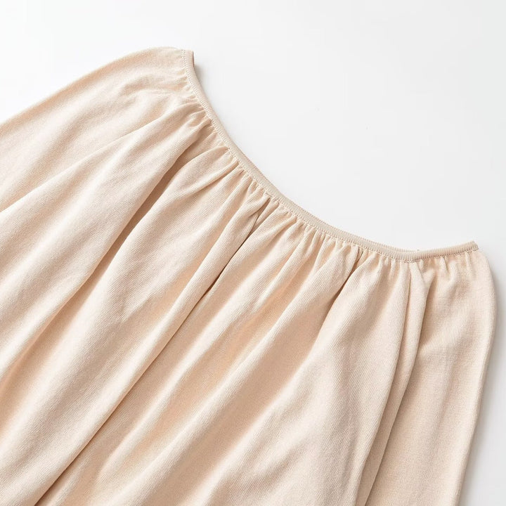 Damen Schulterfreies Oversize-Top mit gerafftem Ausschnitt, Ballonärmeln und breitem Rippbündchen Drune
