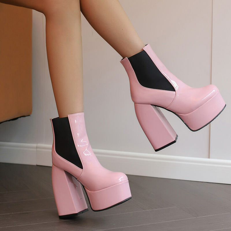 Damen Chunky Plattform Ankle Boots mit transparentem Blockabsatz Drune