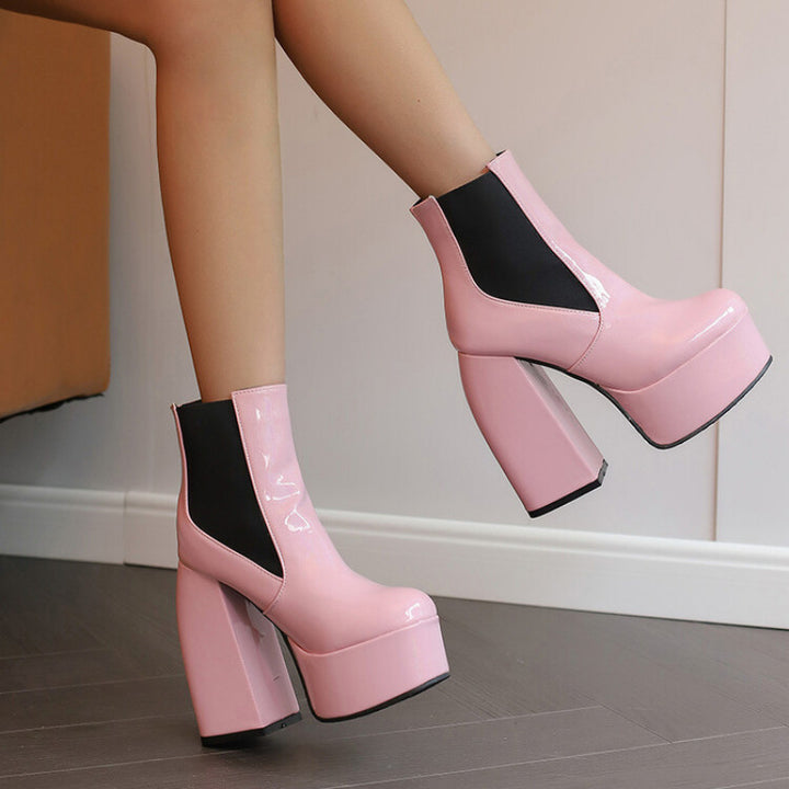 Damen Chunky Plattform Ankle Boots mit transparentem Blockabsatz Drune