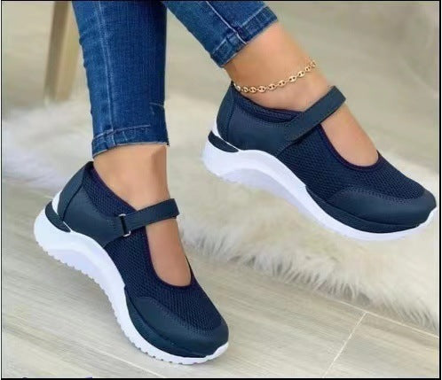 Damen Atmungsaktive Mary-Jane Sneaker mit Klettverschluss und Keilsohle Drune