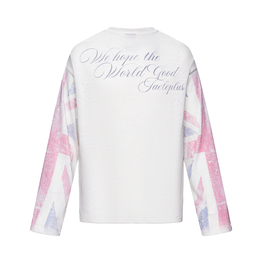 Unisex Langärmeliges Henleyshirt mit Brusttasche und Vintage-Flag-Print Drune