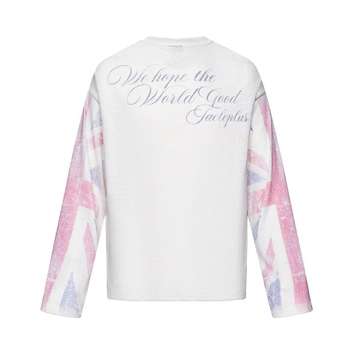 Unisex Langärmeliges Henleyshirt mit Brusttasche und Vintage-Flag-Print Drune
