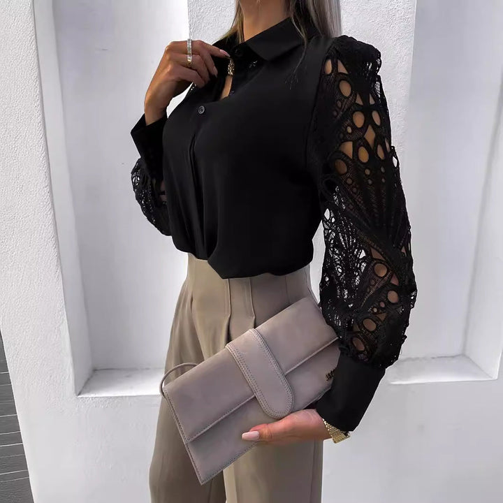 Damen Elegante Bluse mit kunstvollen Spitzenärmeln Drune