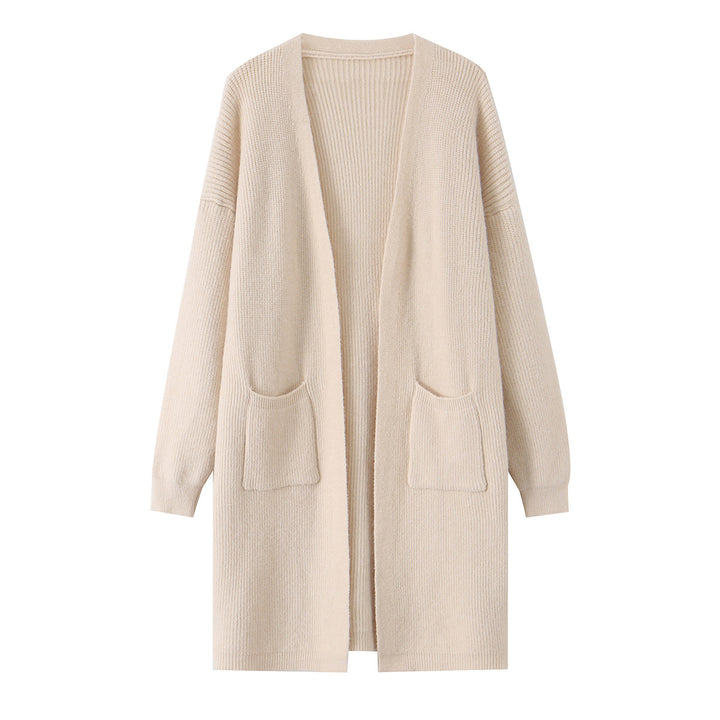 Damen Langer Oversize Strickcardigan mit aufgesetzten Taschen Drune