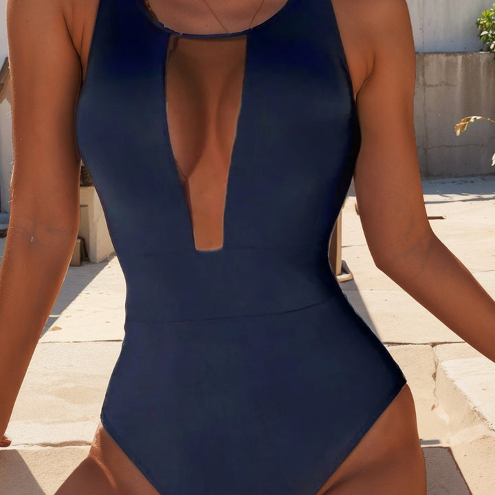Damen Sportlicher Einteiler mit tiefem V-Ausschnitt und transparenten Mesh-Details Drune