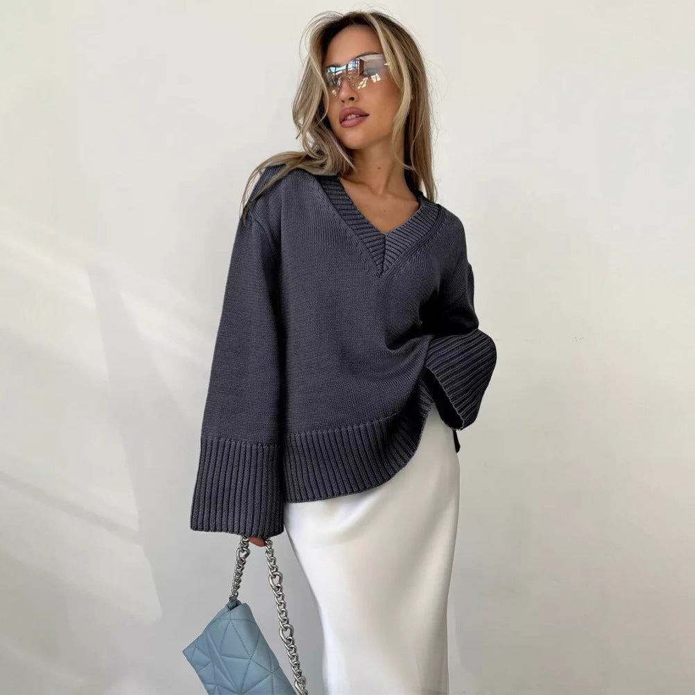 Damen V-Ausschnitt Pullover aus weichem Strick Drune