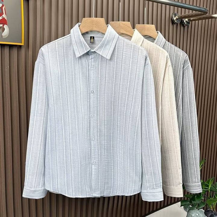 Herren Elegant gestreiftes Langarmhemd Drune