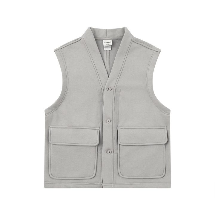 Unisex Utility‑Weste mit V-Ausschnitt, großformatigen Klappentaschen und Knopfleiste Drune