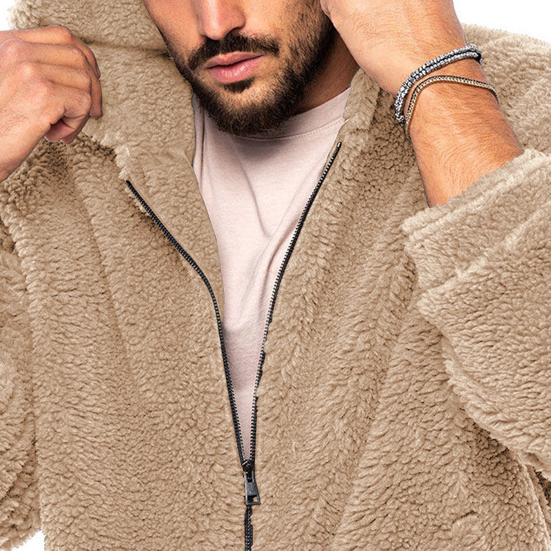Herren kuschelige Fleecejacke mit großzügiger Kapuze und Reißverschluss Drune