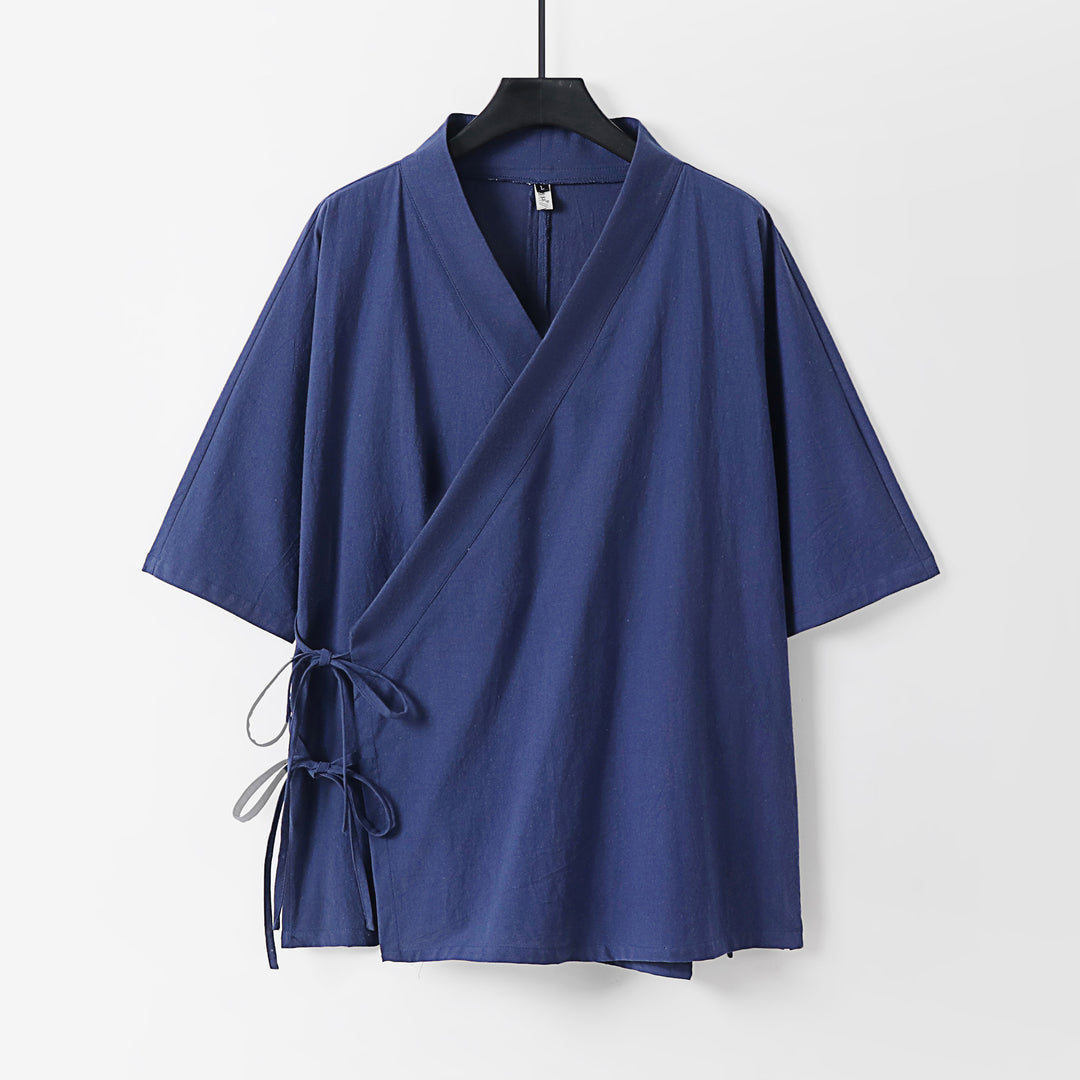 Damen Wickel-Kimono-Oberteil mit kurzen Ärmeln und Seitenschnürung Drune
