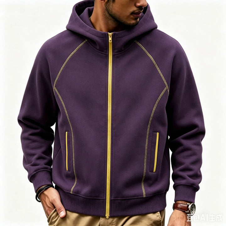 Herren Sportliche Kapuzen-Sweatjacke mit Kontrast-Reißverschluss und ergonomischen Nähten Drune