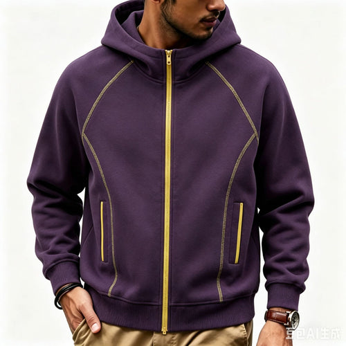 Herren Sportliche Kapuzen-Sweatjacke mit Kontrast-Reißverschluss und ergonomischen Nähten Drune