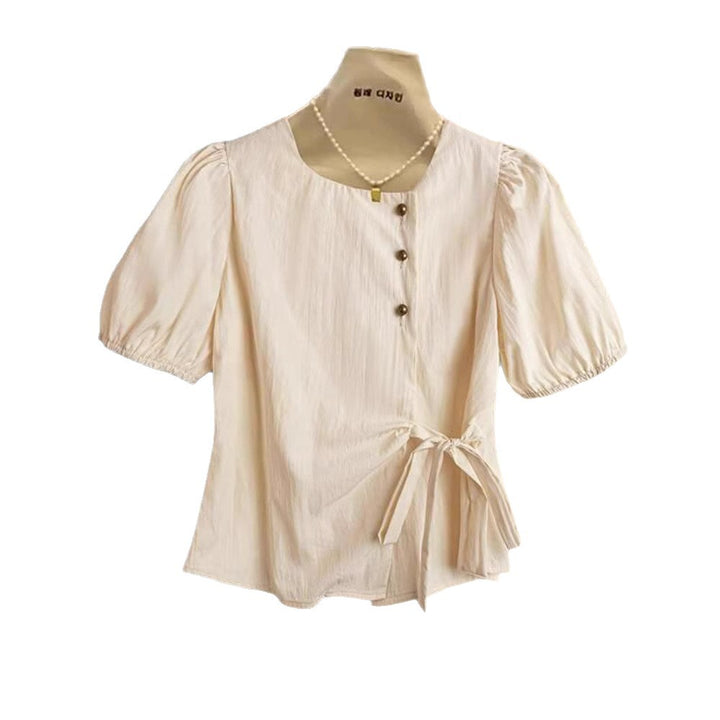 Damen Elegantes Wickeloberteil mit Knopf- und Schleifendetails Drune