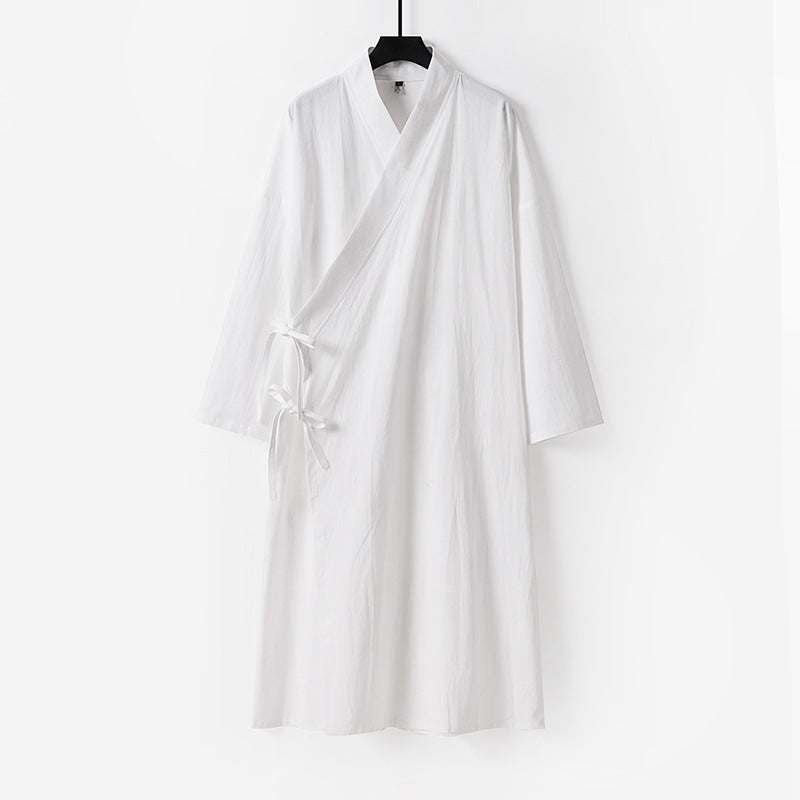 Damen Langes Wickelkleid im Kimono-Stil mit weitem Ärmel und seitlichen Bindebändern Drune