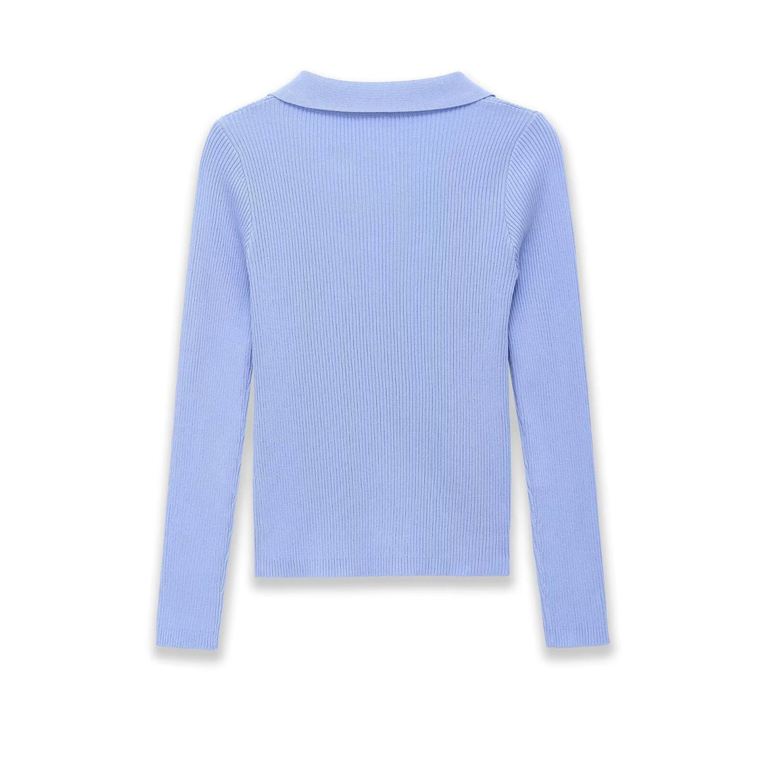 Damen Strickcardigan mit Rippenstruktur und Polokragen Drune