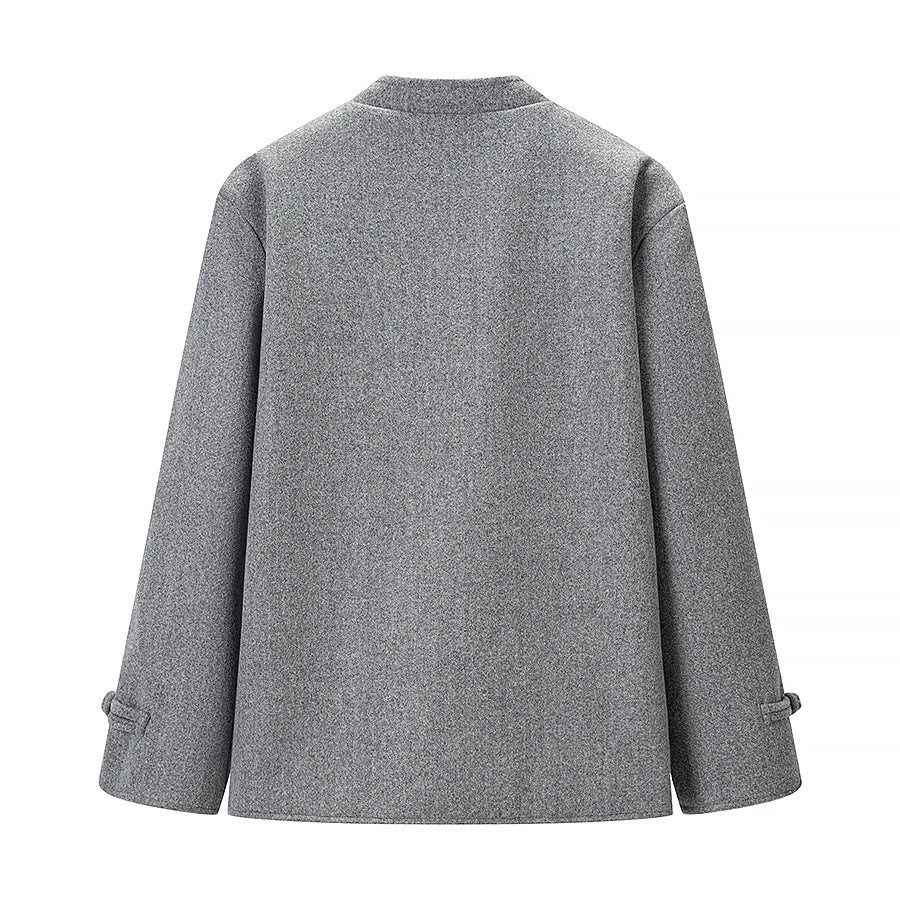 Damen Traditionelle kurz geschnittene Jacke mit Mandarin-Kragen und Knotenverschlüssen Drune