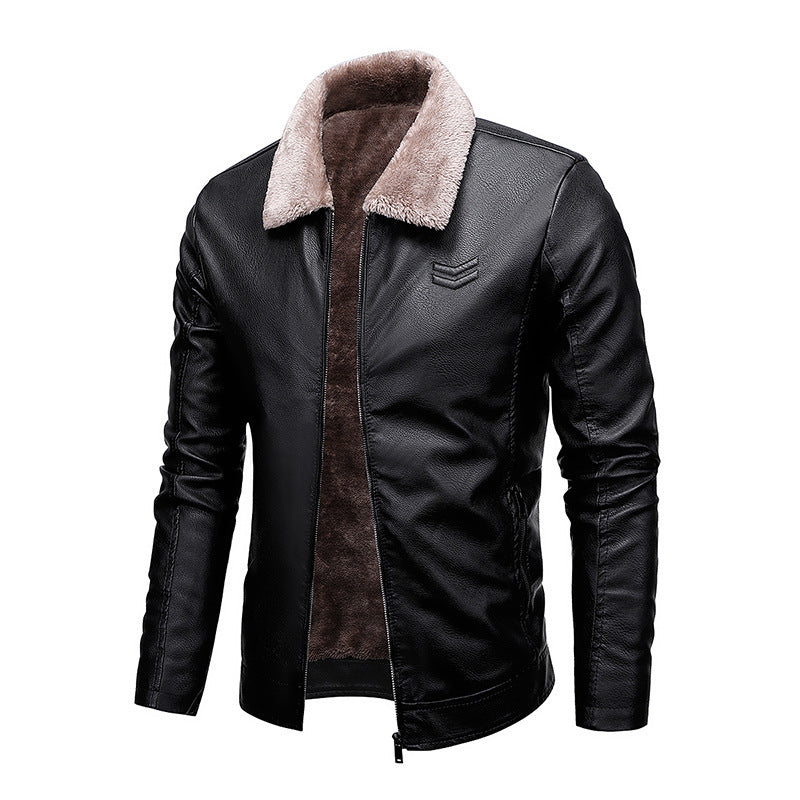 Herren Kunstleder-Pilotblouson mit Teddykragen und windabweisender Außenlage Drune