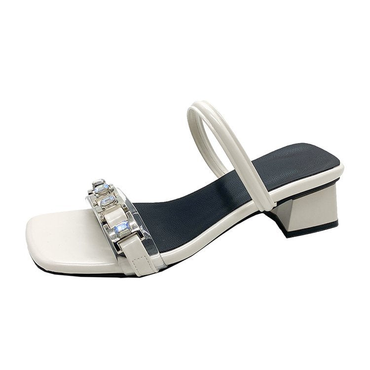 Damen elegante Mules mit gekreuzten Riemen und Blockabsatz Drune