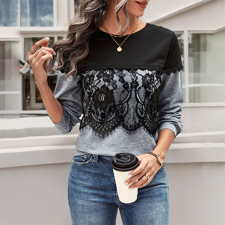 Damen Langer Pullover mit Spitze Drune
