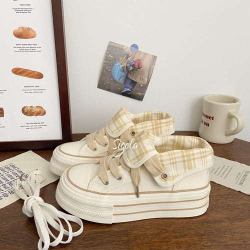 Damen Plateau-Sneaker mit abnehmbarem Kragen und modischen Karomustern Drune