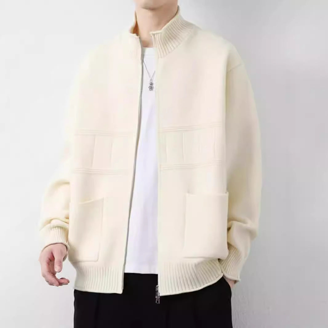 Herren Trendige Strickjacke mit hohen Kragen und Reißverschluss Drune