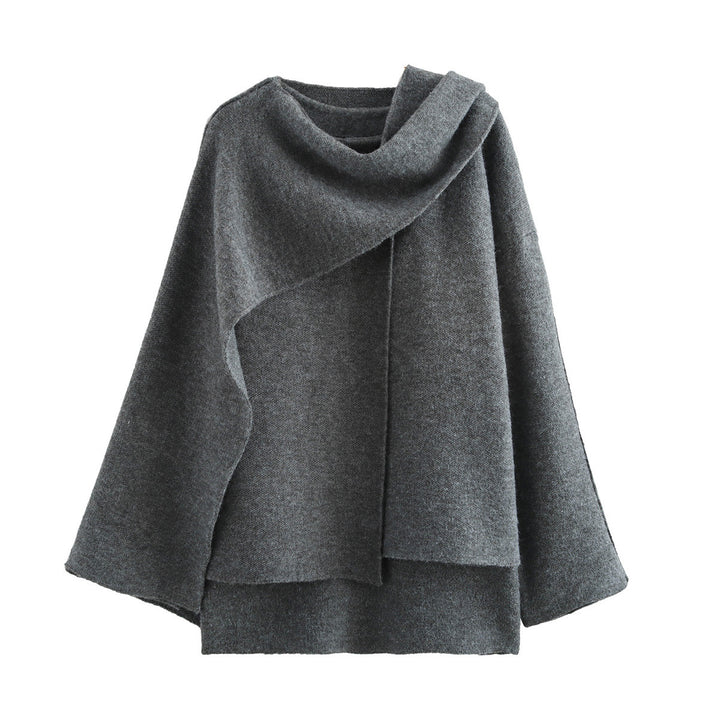 Damen Asymmetrisches Wollmix‑Cape mit Wasserfallkragen und weitem Fall Drune