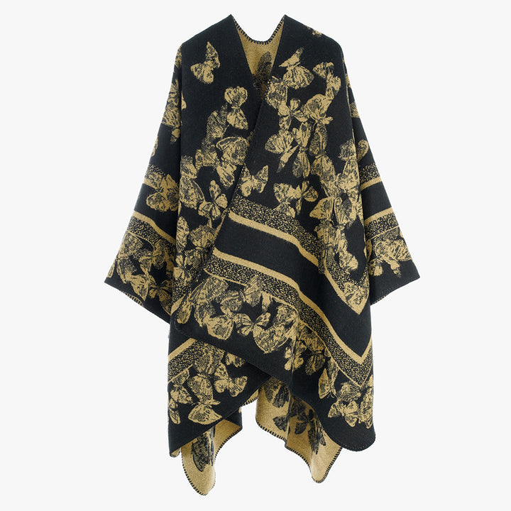 Damen Jacquard‑Capeponcho mit Schmetterlingsmuster und Wollmix‑Optik Drune