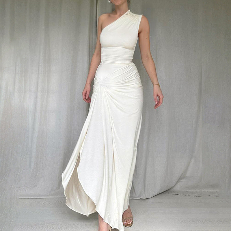 Damen Elegantes Maxikleid mit asymmetrischem Schnitt und seitlichem Schlitz Drune