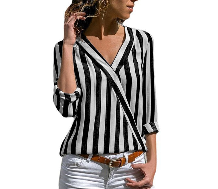 Femme Stilvolle Gestreifte Wickelbluse Drune