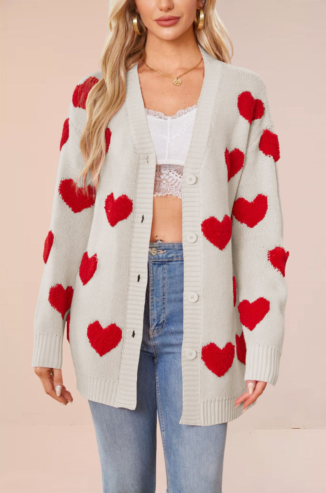 Damen Strickjacke mit Herzmuster und komfortablem Schnitt Drune