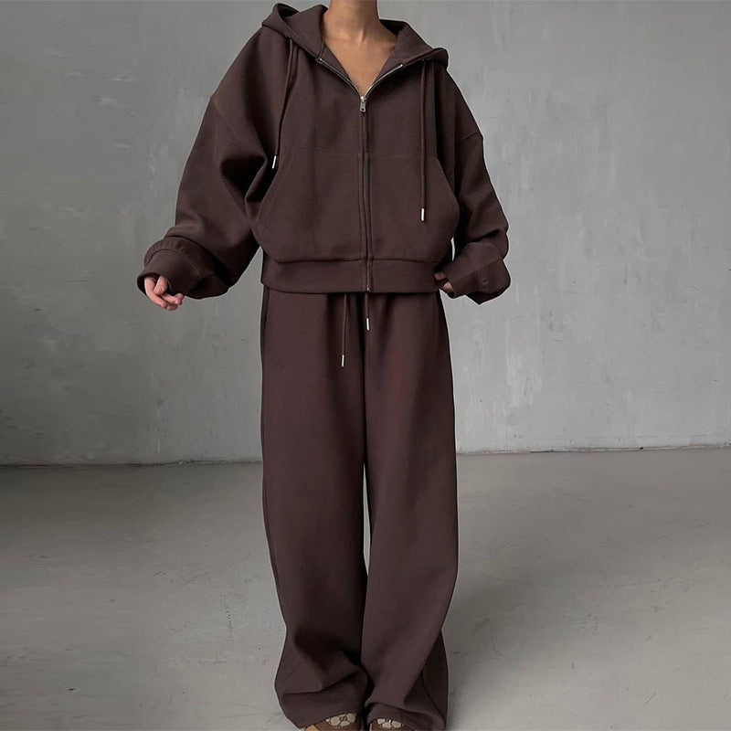 Damen Oversized Loungewear-Anzug mit cropped Hoodie und weitem Hosen Drune