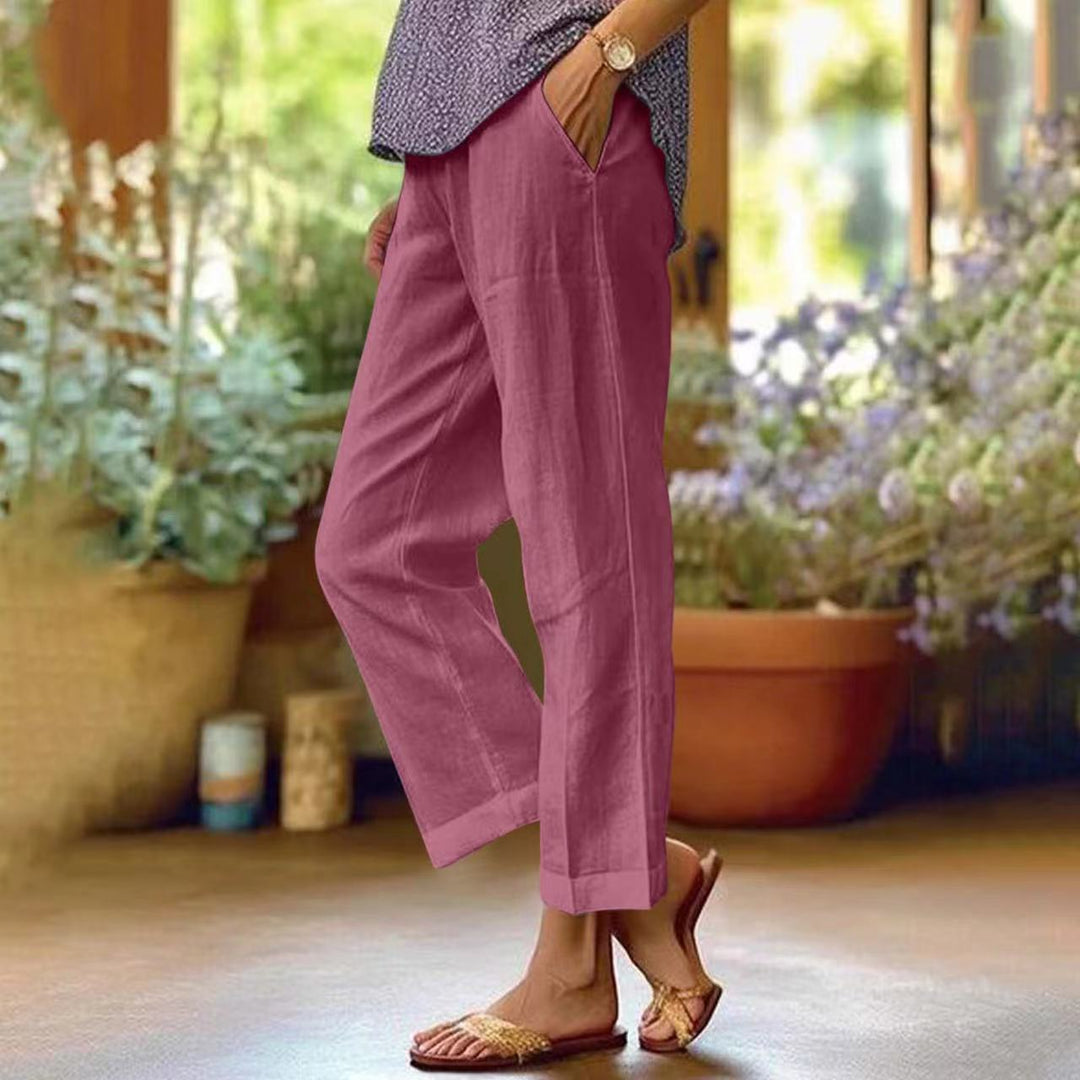 Damen nan lässige Cropped-Hose mit geradem Bein, dezenter Bügelfalte und seitlichen Eingrifftaschen Drune