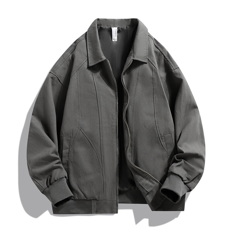 Men's  oversized collared zip-up lined utility bomber jacket with angled welt pockets Drune