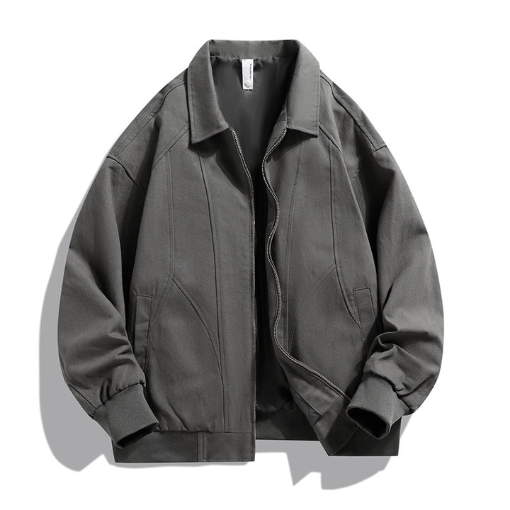 Men's  oversized collared zip-up lined utility bomber jacket with angled welt pockets Drune