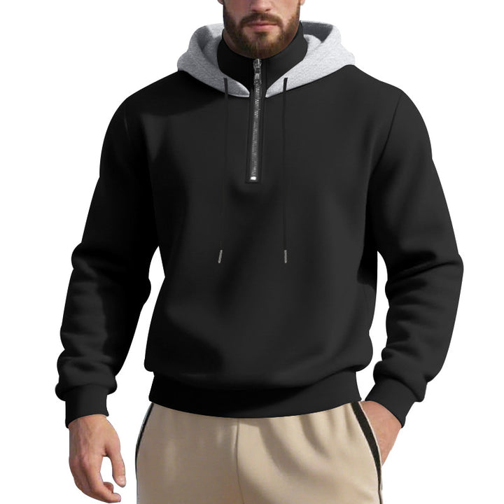 Herren nan Halbzip-Kapuzenpullover mit kontrastierter Kapuzeninnenseite, Kordelzug und gerippten Bündchen Drune
