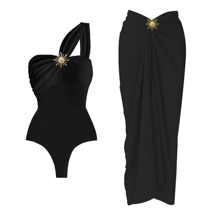 Damen einseitiger Badeanzug mit elegantem Drapierungsdesign und passendem Pareo Drune