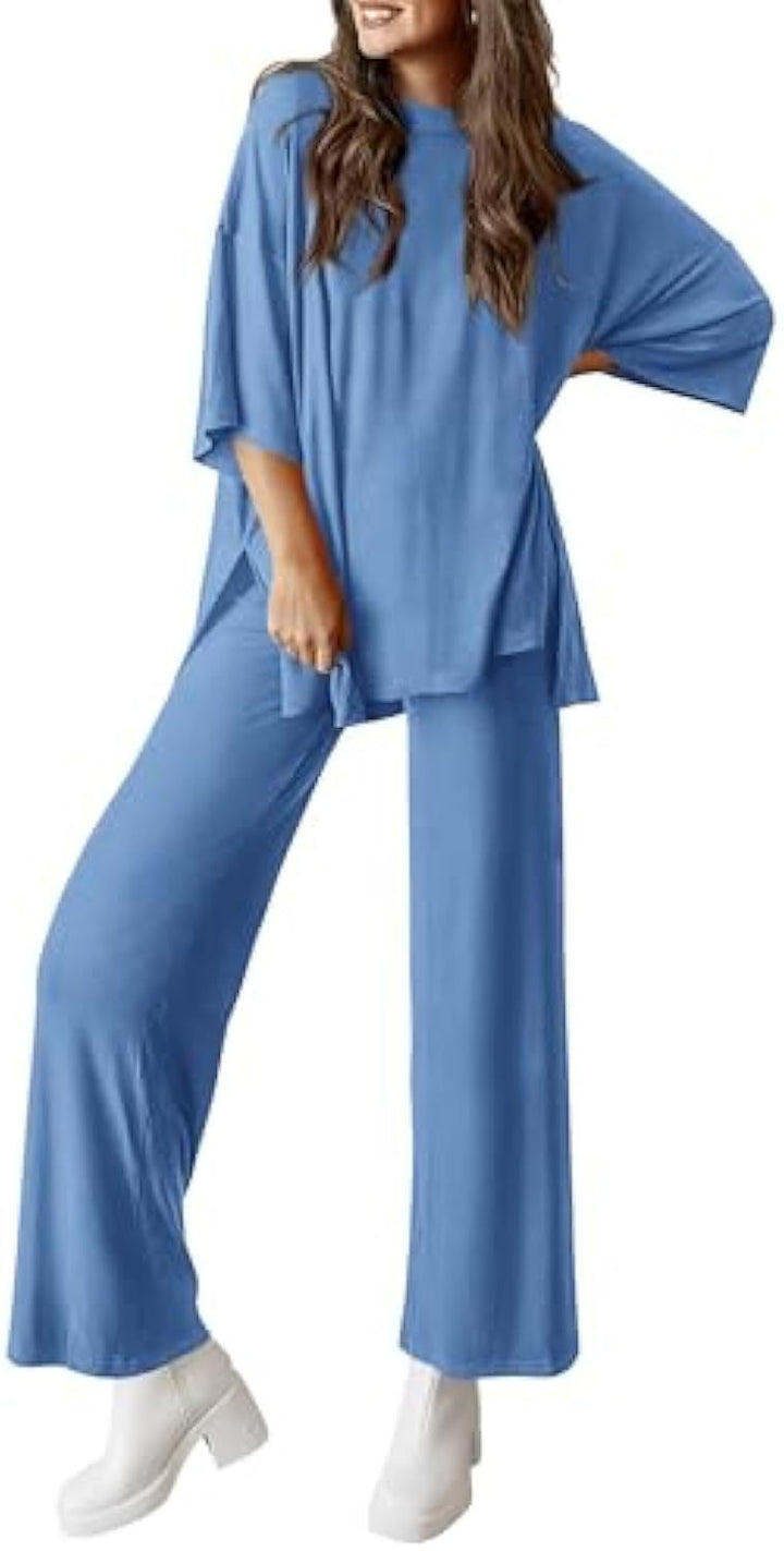 Damen Lässiges Lounge-Set aus weichem Jersey mit Oversize-Tunika und weiter Palazzo-Hose Drune