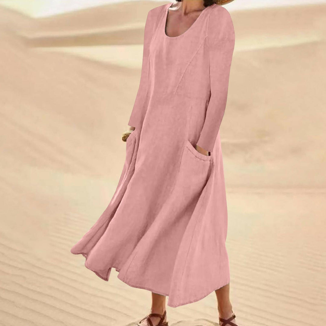 Drune | Einfarbige Kleid mit Langen Ärmeln und Rundhalsausschnitt