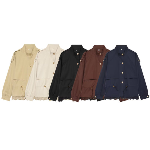 Damen leichte Parka-Jacke mit Kordelzug und Spitzensaum Drune