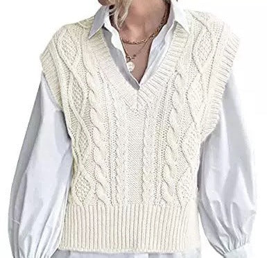 Damen Strickpullover im Vintage-Look mit V-Ausschnitt und Zopfmuster Drune