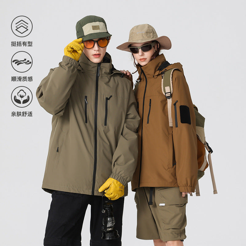 Herren Multifunktions-Shelljacke mit hoher Stehkragen-Kapuze, vertikalen Brusttaschen und Armtasche Drune