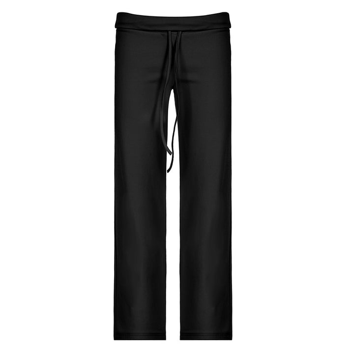 Damen nan weiche Highwaist-Loungehose aus Baumwollmix mit elastischem Komfortbund, Bindekordel und geradem Bein Drune