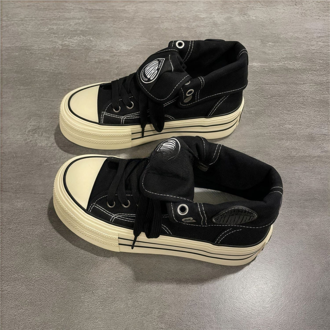 Damen High-Top Sneakers mit modischem Falten-Look und langlDruneiger Gummisohle Drune